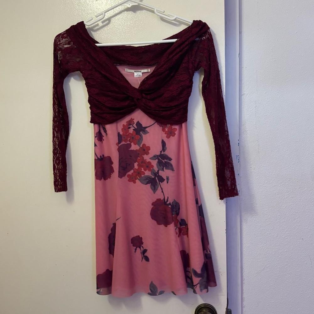 Kimchi Blue Burgundy Lace and Pink Floral Dress